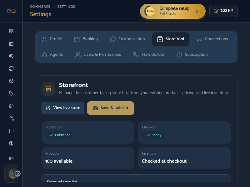 Escal8 Commerce storefront control workspace