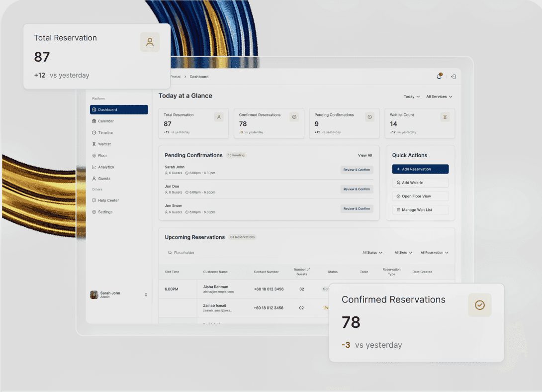 Escal8 Reservation service dashboard